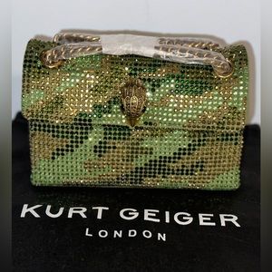 NWT Kurt Geiger London Mini Kensington Embellished Green Fabric Crossbody Bag